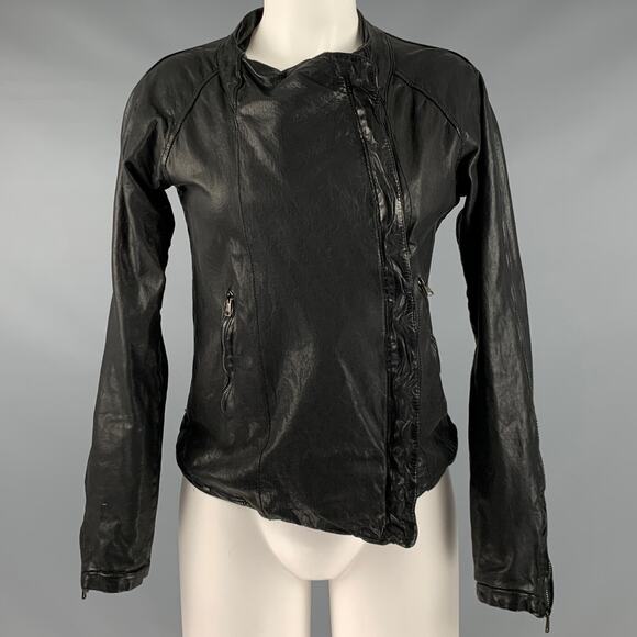 GIORGIO BRATO Size 6 Black Leather Zip Up Jacket (Outdoor) - Picture 1 of 10